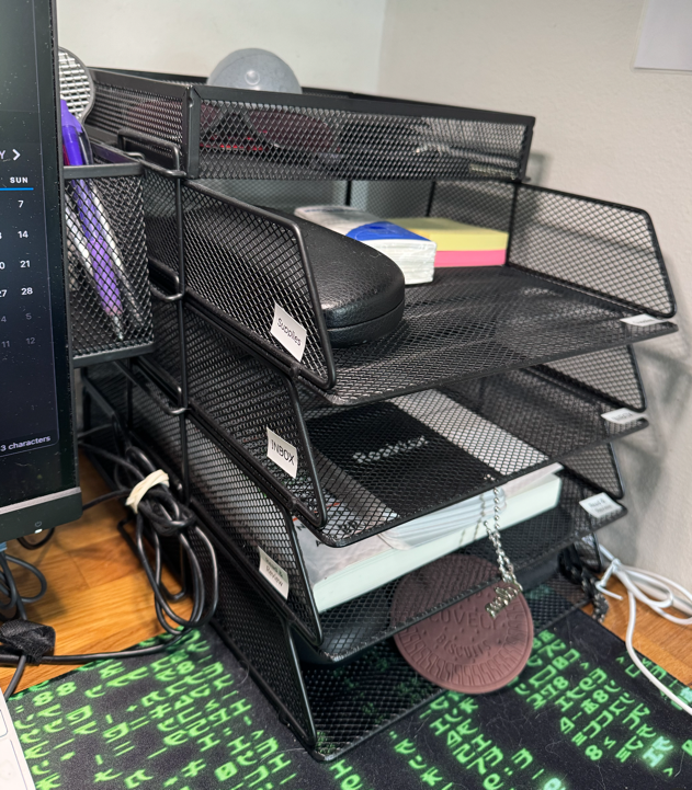 A photo of my physical trays on my desk