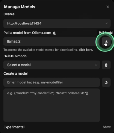 Screenshot of managing models in Open WebUI
