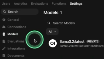 Screenshot of Open WebUI showing Llama3.2 as being installed