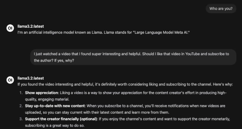 Screenshot of the Local AI chat interface in Open WebUI