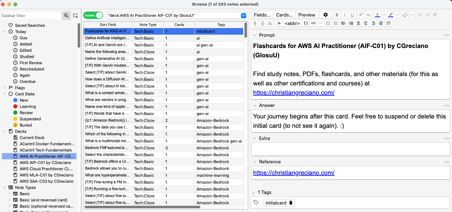 Screenshot of Anki's browser