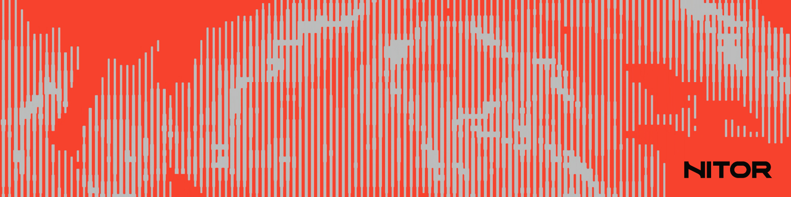 A futurist and techy banner of Nitor in red and white, official rebranding from Nitor